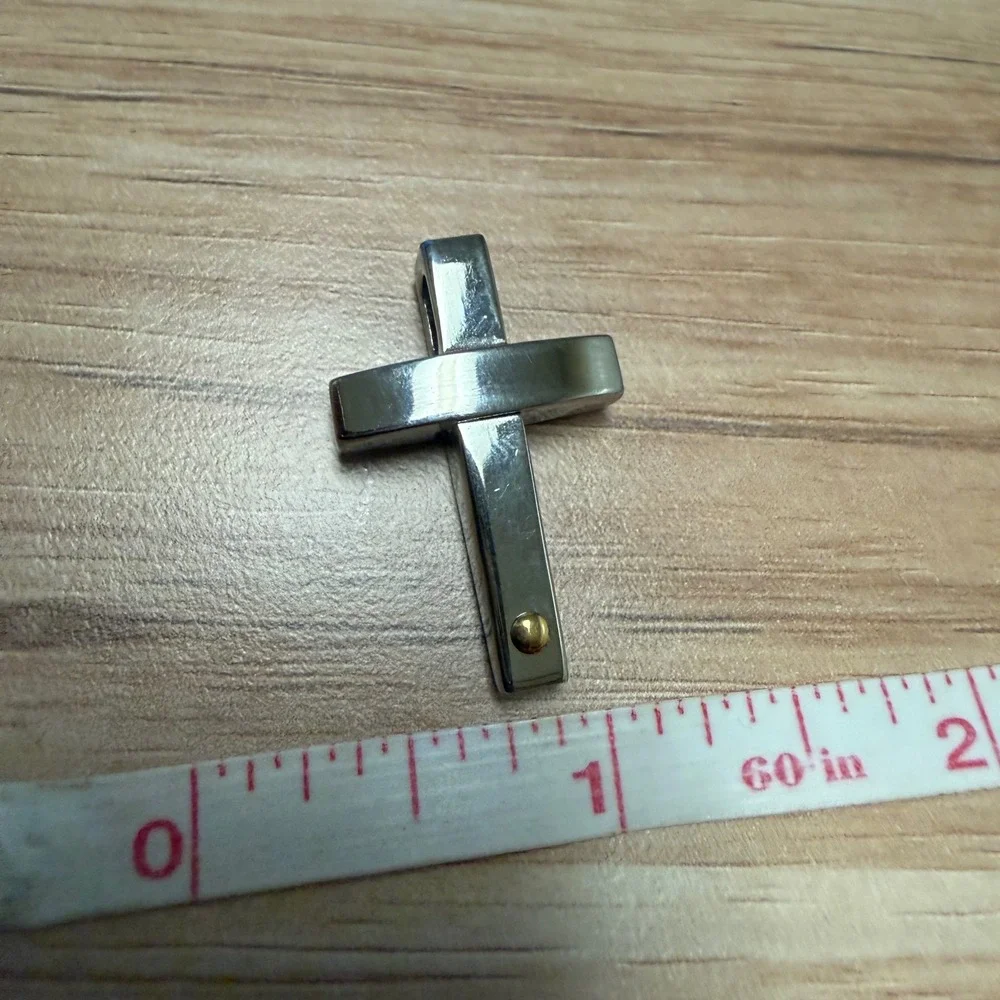 INOX Stainless Steel Cross Pendant Silver Gold Rivet Mixed Metal Hidden Bail